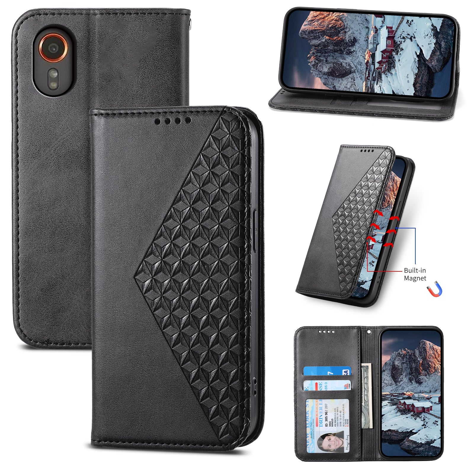 For Samsung Galaxy Xcover7 Case PU Leather+TPU Rhombus Imprinted Cell Phone Stand Cover For Samsung Galaxy Xcover7 Case PU Leather+TPU Rhombus Imprinted Cell Phone Stand Cover
